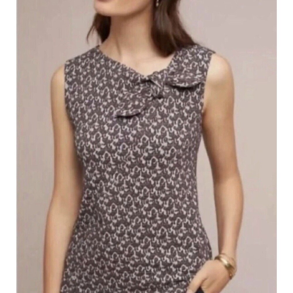 Maeve Anthropologie Jacquard Knit Cat Print Sleeveless Top Dark Gray Size medium